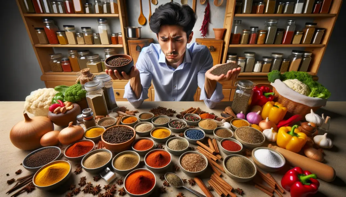 Imagem do dilema culinário - variedade de especiarias